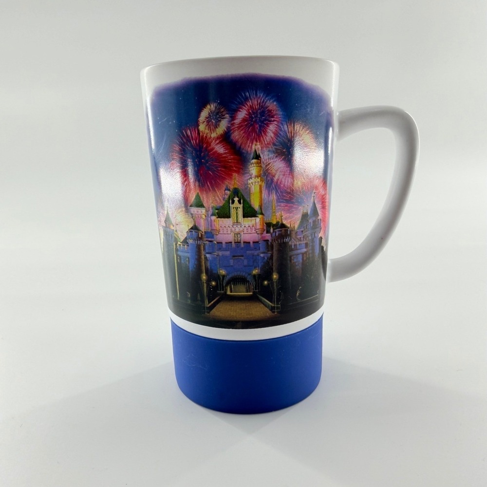 Disney Parks Disneyland Mug Sleeping Beauty Castle Fireworks Silicone Base